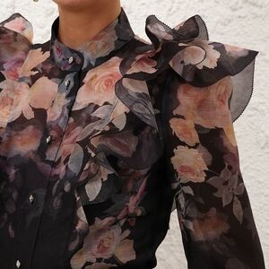 Zimmermann Crush Frill Sleeve Blouse